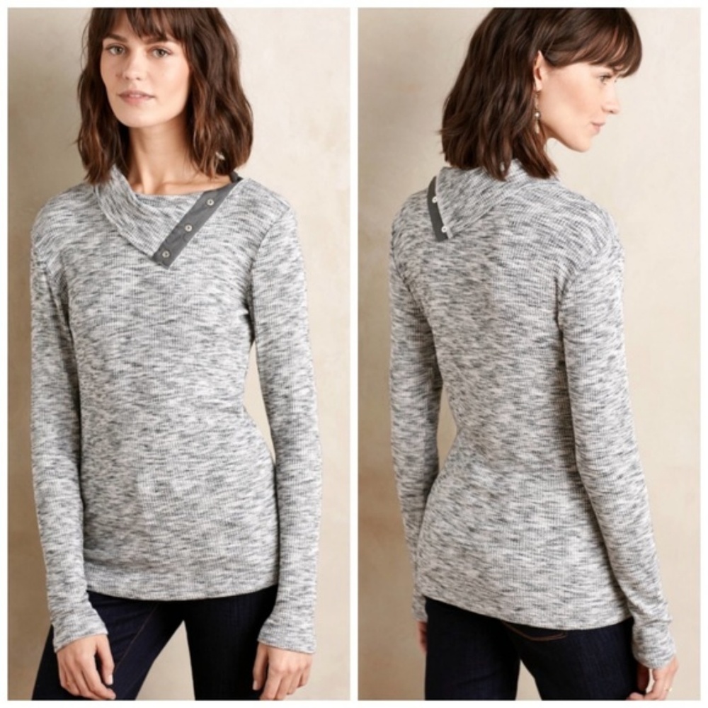 Anthropologie Snap Neck Ribbed Pullover - Picture 3 of 4